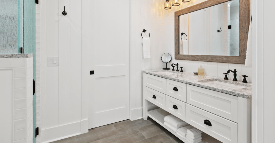 Spa-style bathroom vanity designed by Rose